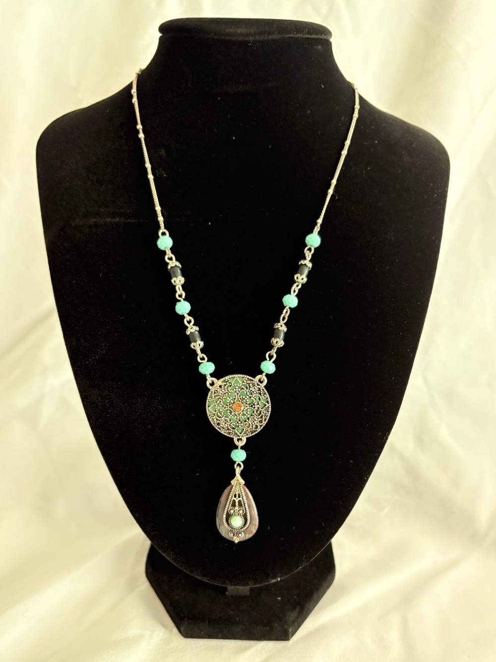 Turquoise Accent Silver-Tone Long Pendant Necklace - Women Jewelry